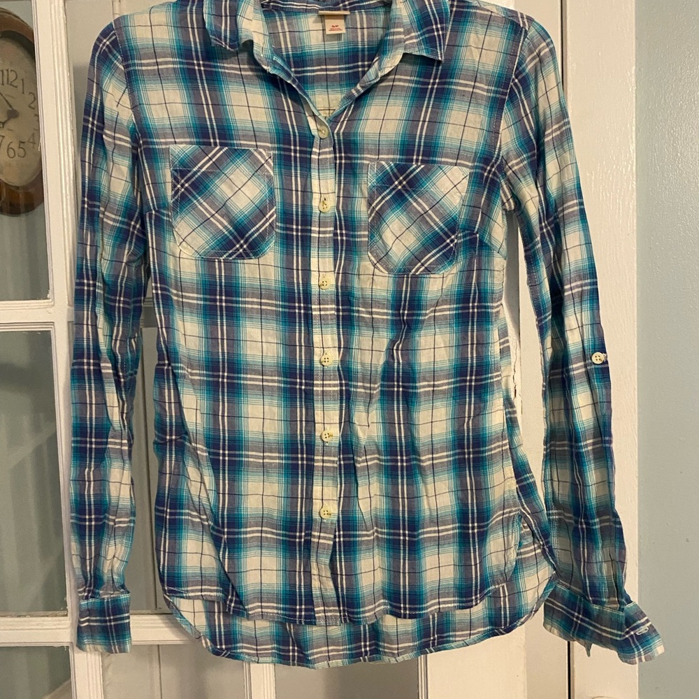 MOSSIMO Blue and White Plaid Button-Up Shirt